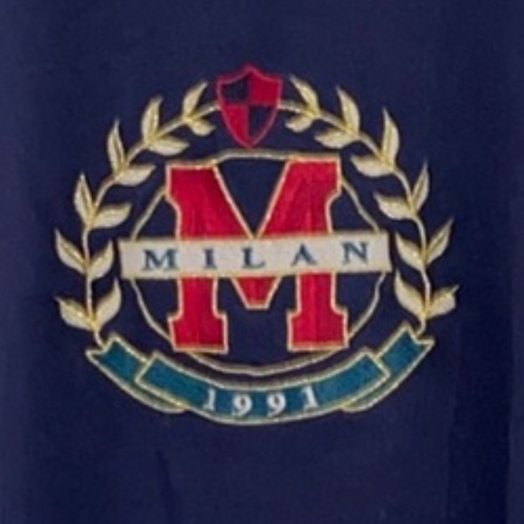 MILAN ITALY 1991 Vintage Retro Look Cropped Navy Blue Sweatshirt Embroidered - Picture 2 of 8
